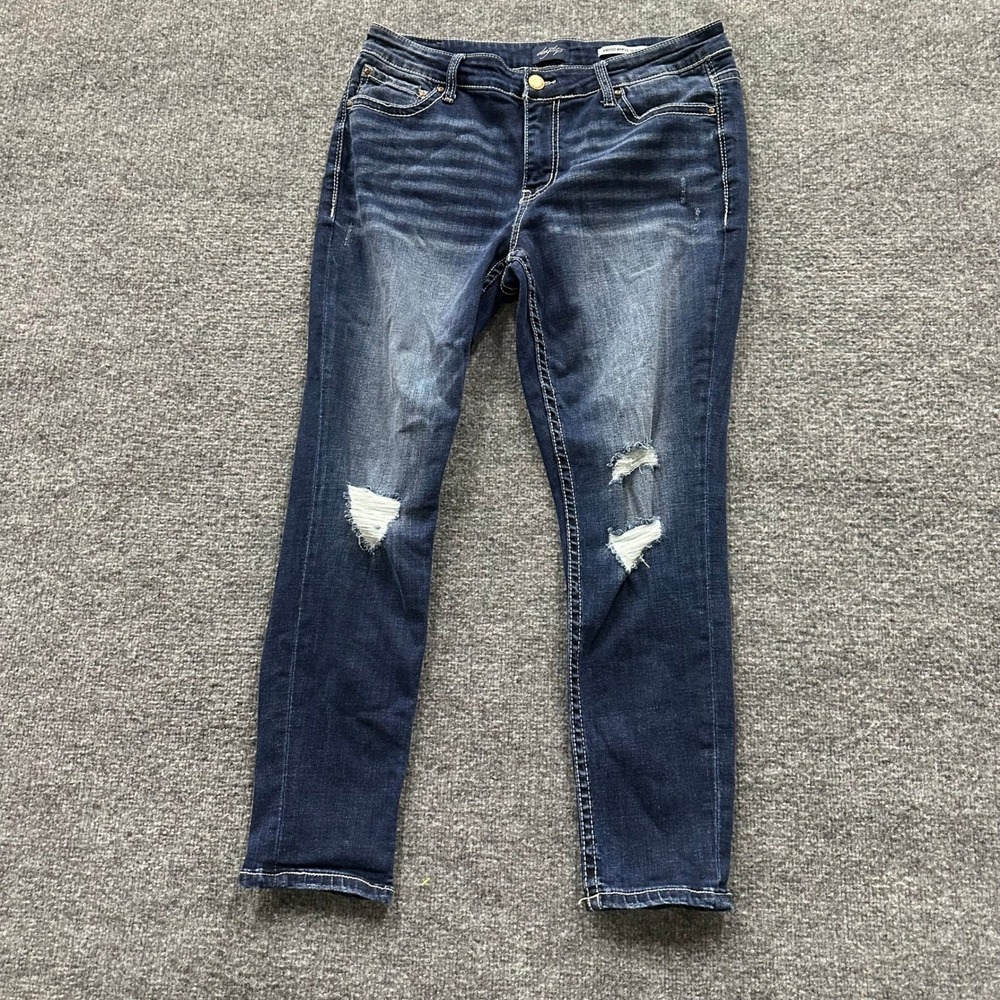 Daytrip Jeans Womens Size32 Dark Wash Distressed Virgo Ankle SkinnyStretch Denim
